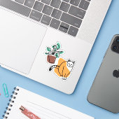 Katze und Pflanze Aufkleber (Laptop mit iPhone)