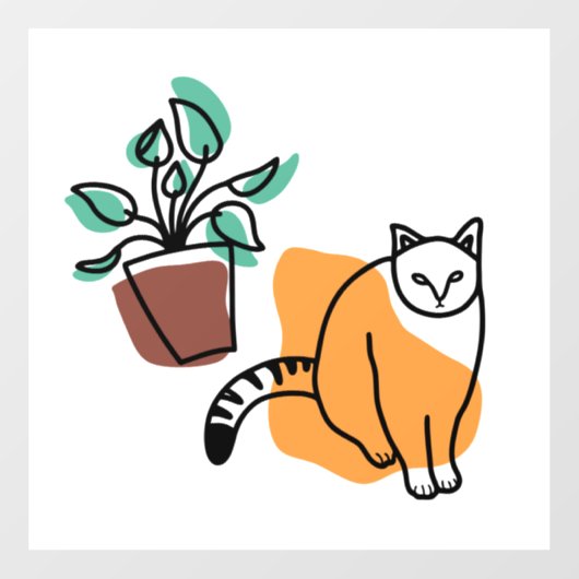 Katze und Pflanze Fensteraufkleber (Blatt)