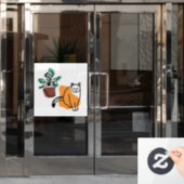 Katze und Pflanze Fensteraufkleber (Büro Tür)