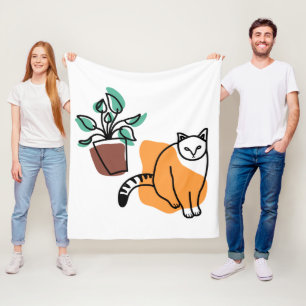 Katze und Pflanze Fleecedecke