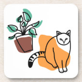 Katze und Pflanze Getränkeuntersetzer (Vorderseite)