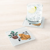 Katze und Pflanze Glasuntersetzer (Schrägansicht)