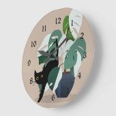 Katze und Pflanze Große Wanduhr (Winkel)