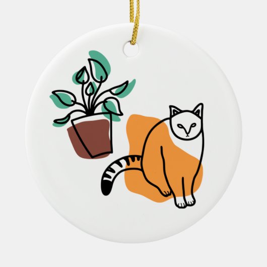 Katze und Pflanze Keramik Ornament (Vorne)