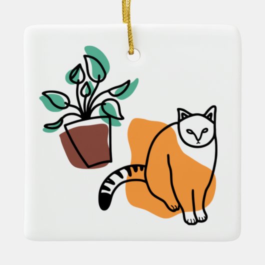 Katze und Pflanze Keramikornament (Vorderseite)