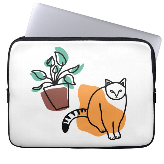 Katze und Pflanze Laptopschutzhülle (Vorderseite)