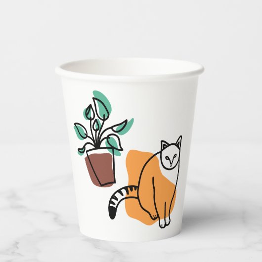Katze und Pflanze Pappbecher (Vorderseite)