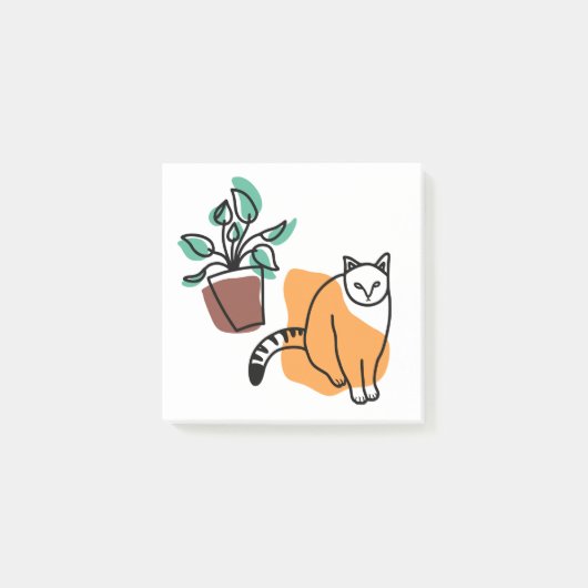 Katze und Pflanze Post-it Klebezettel (Vorderseite)