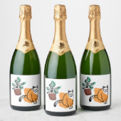 Katze und Pflanze Schaumweinetikett (Flaschen)