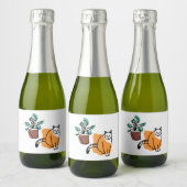 Katze und Pflanze Schaumweinetikett (Flaschen)