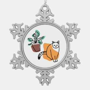 Katze und Pflanze Schneeflocken Zinn-Ornament