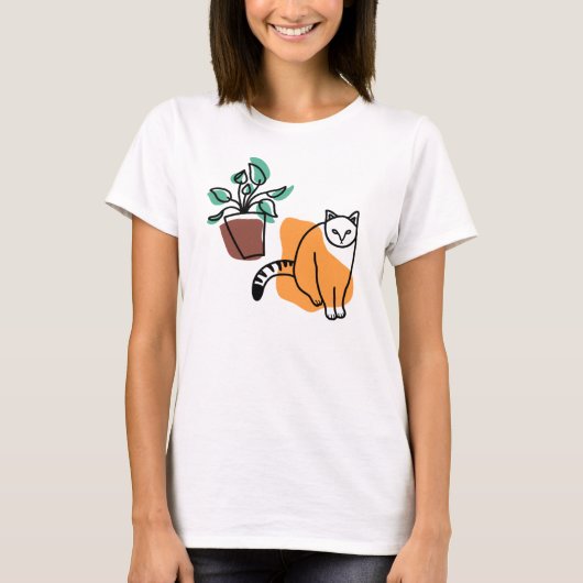 Katze und Pflanze T-Shirt (Vorderseite)