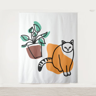 Katze und Pflanze Wandteppich