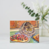 Katze und Pizza Postkarte (Stehend Vorderseite)