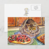 Katze und Pizza Postkarte (Vorne/Hinten)