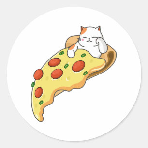 Katze und Pizza Runder Aufkleber