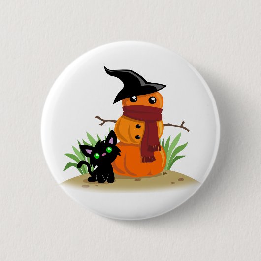 Katze und Pumpkinman Button (Vorderseite)