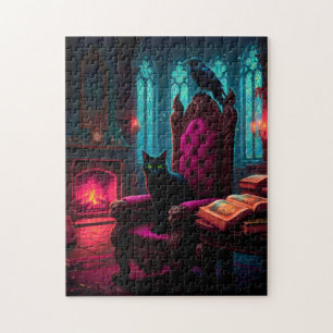 Katze und Rabe Poe Stimmung Puzzle