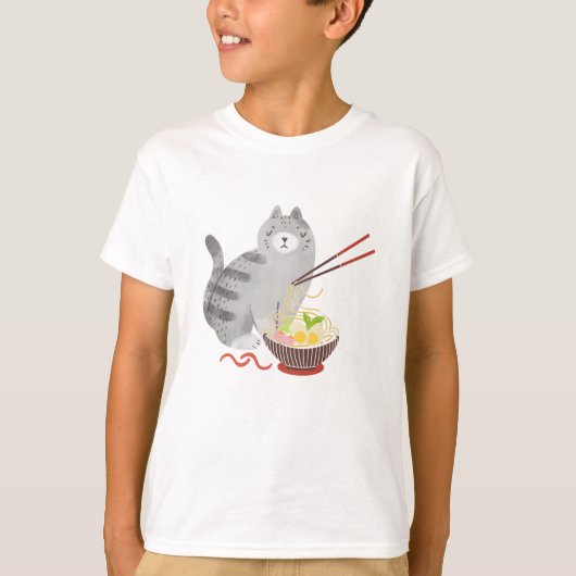 Katze und Ramen, Kawaii-T - Shirt (Vorderseite)