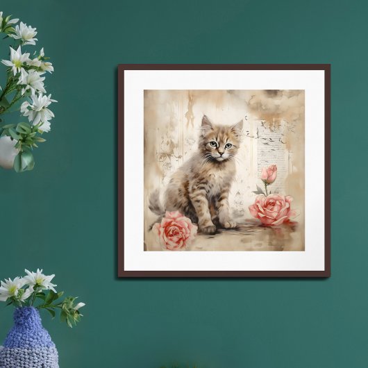 Katze und Rose 1 Poster
