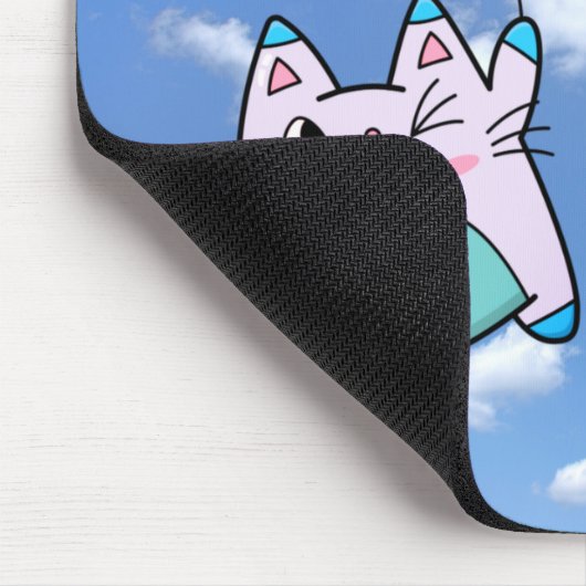 Katze und Roter Ballon in der Wolke Mousepad (Ecke)