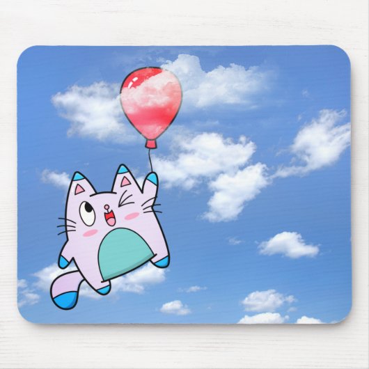 Katze und Roter Ballon in der Wolke Mousepad (Vorne)