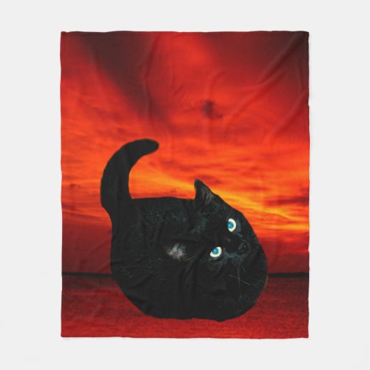 Katze und roter Himmel Fleecedecke (Vorderseite)