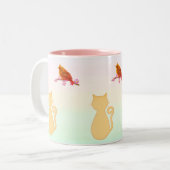 Katze und Roter Vogel Zweifarbige Tasse (Vorderseite Links)