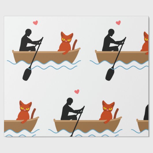 Katze und Ruderer auf dem Schiff Funny Whimsical P Geschenkpapier (Flach)