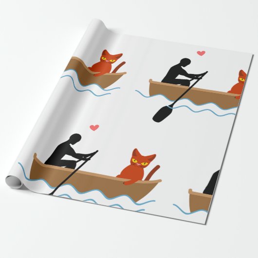 Katze und Ruderer auf dem Schiff Funny Whimsical P Geschenkpapier (Ungerollt)