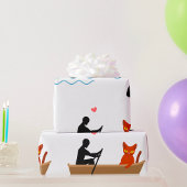 Katze und Ruderer auf dem Schiff Funny Whimsical P Geschenkpapier