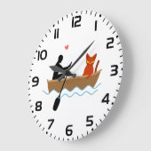 Katze und Ruderer auf dem Schiff Funny Whimsical P Große Wanduhr (Winkel)