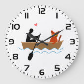 Katze und Ruderer auf dem Schiff Funny Whimsical P Große Wanduhr (Vorderseite)