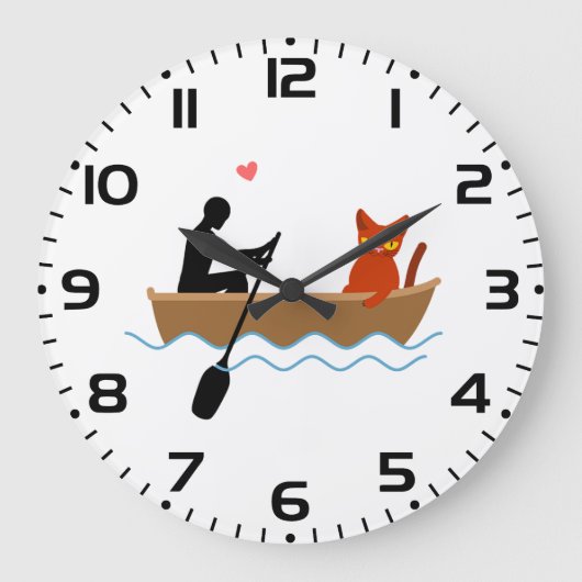 Katze und Ruderer auf dem Schiff Funny Whimsical P Große Wanduhr (Vorderseite)