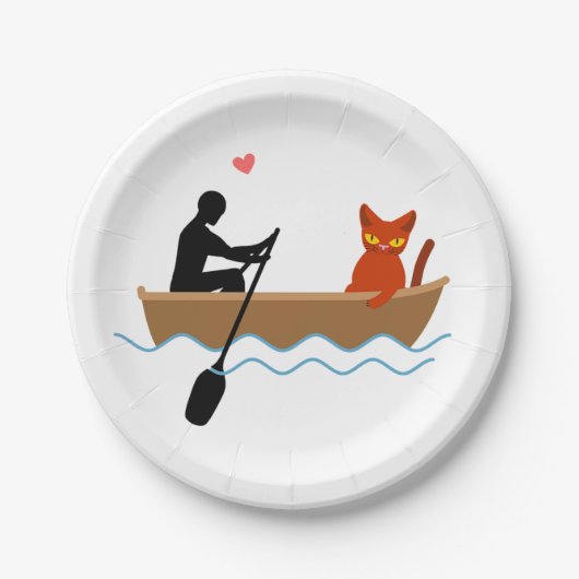 Katze und Ruderer auf dem Schiff Funny Whimsical P Pappteller (Vorderseite)