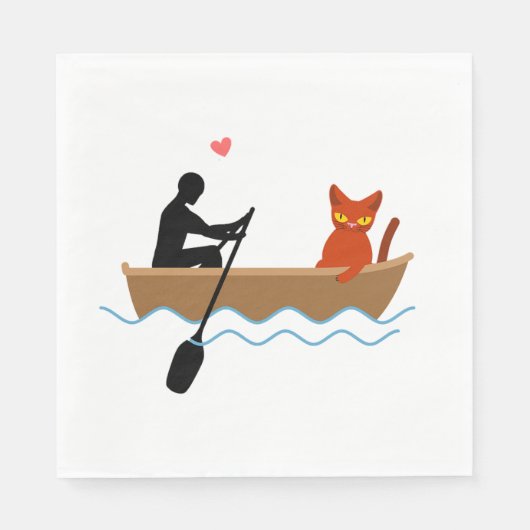 Katze und Ruderer auf dem Schiff Funny Whimsical P Serviette (Vorderseite)