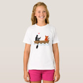 Katze und Ruderer auf dem Schiff Funny Whimsical P T-Shirt (Vorne ganz)