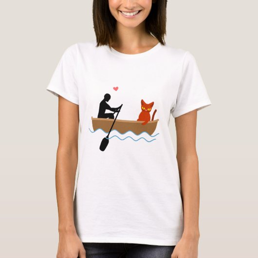 Katze und Ruderer auf dem Schiff Funny Whimsical P T-Shirt (Vorderseite)