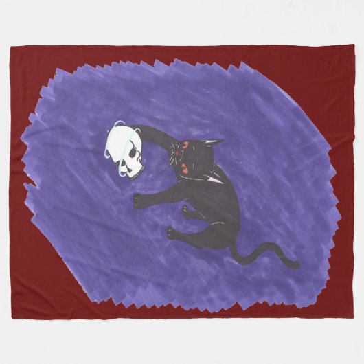 Katze und Schädel Fleecedecke (Vorderseite (Horizontal))