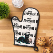 Katze und Schädel Happy Halloween Ofenhandschuh (Oben unten)