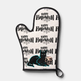 Katze und Schädel Happy Halloween Ofenhandschuh
