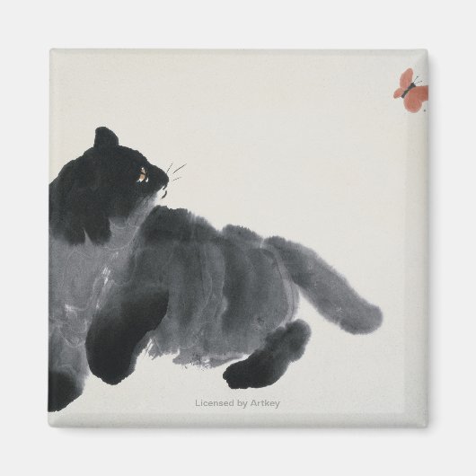 Katze und Schmetterling Magnet (Vorne)