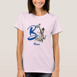 Katze und Schmetterling Monogramm Anfangsbuchstabe T-Shirt