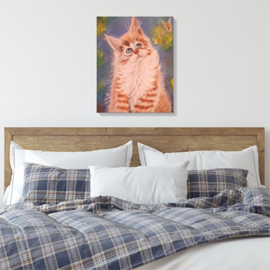 Katze und Schmetterling Stretchierte Leinwand druc (Insitu (Schlafzimmer))