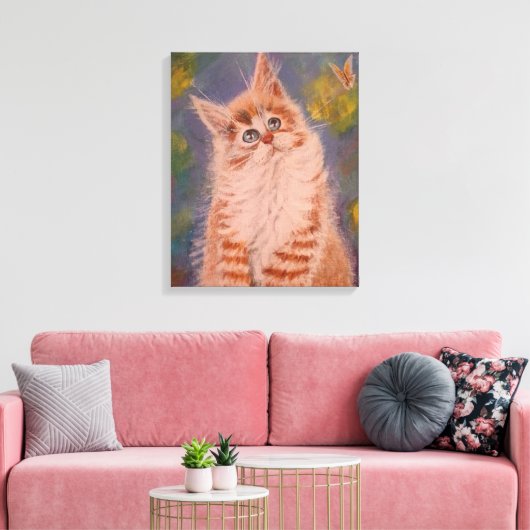 Katze und Schmetterling Stretchierte Leinwand druc (Insitu (Wohnzimmer))
