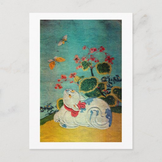 Katze und Schmetterling, Suzuki Harunobu Postkarte (Vorderseite)
