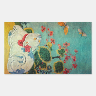 Katze und Schmetterling, Suzuki Harunobu Rechteckiger Aufkleber