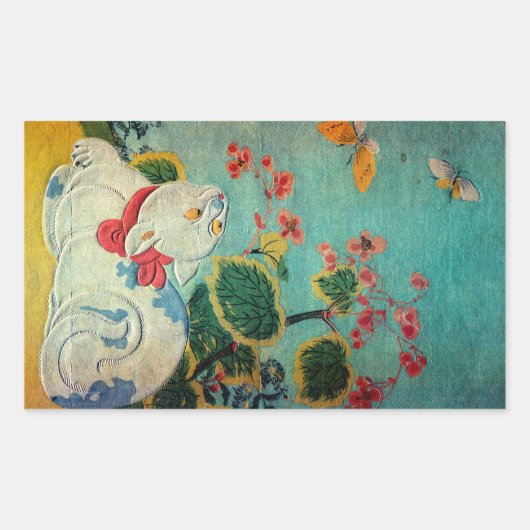 Katze und Schmetterling, Suzuki Harunobu Rechteckiger Aufkleber (Vorderseite)