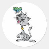 Katze und Schmetterlingskleber Runder Aufkleber (Vorderseite)