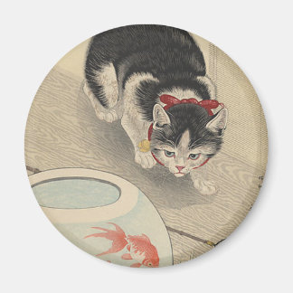 Katze und Schüssel Goldfish von Ohara Koson Magnet